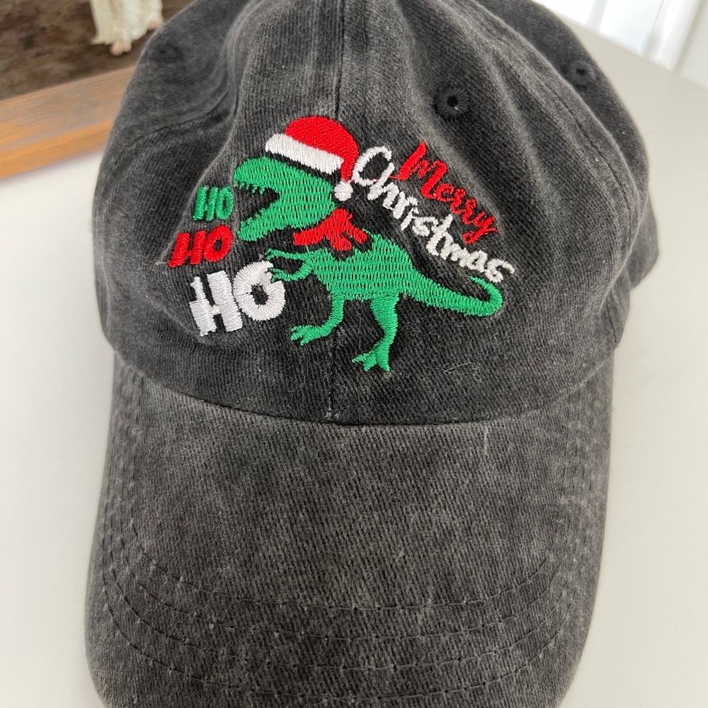 Merry Christmas Dinosaur Cap - Black and Green